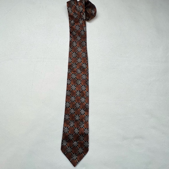 Ermenegildo Zegna Brown/Bronze Wheel Print Neck Tie - Picture 8 of 10